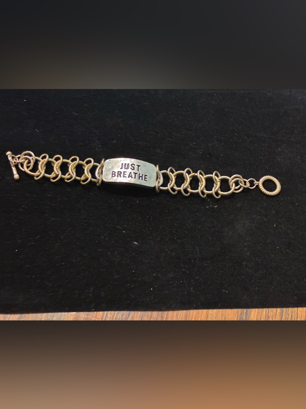 Inspirational "Just Breathe" Silver Tone (in some light gold) Bracelet @size 6 - Picture 10 of 10